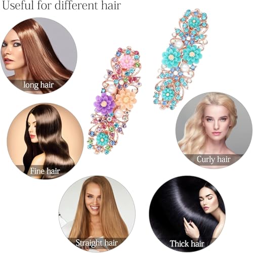 Melodio 2PCS Women’s Colorful Floral Rhinestone Butterfly Hair Clips, Korean Fashion Ponytail Spring Barrettes, Elegant Hair Accessories for Women and Girls - Image 3