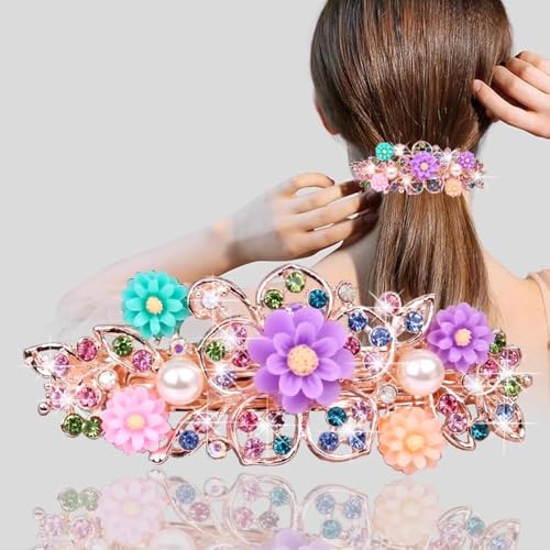 Melodio 2PCS Women’s Colorful Floral Rhinestone Butterfly Hair Clips, Korean Fashion Ponytail Spring Barrettes, Elegant Hair Accessories for Women and Girls - Image 4