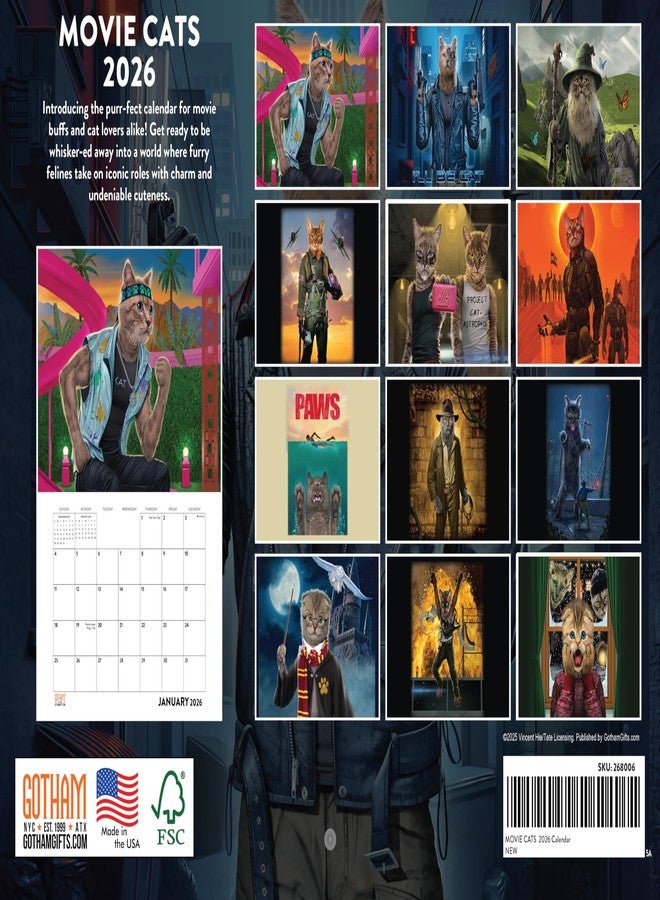 Poster Foundry Movie Cats Calendar 2026 by Vincent Hie Funny Pop Culture Cats in Movies Wall Monthly 12 Month | American Made In The USA - Image 3