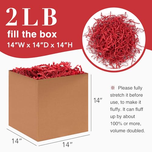 Corlcol 2LB Crinkle Cut Paper Shred Filler for Bag Gift Box Basket Confetti Paper Shreded Stuffing Decoration for Valentine's Day(Red) - Image 2
