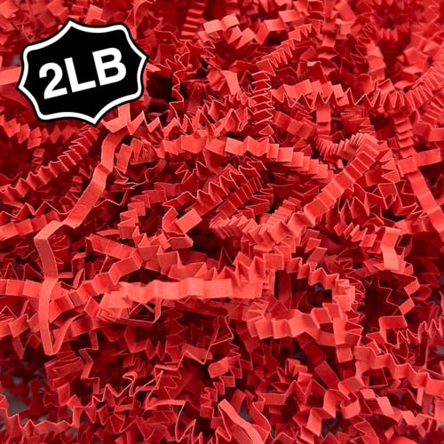 Corlcol 2LB Crinkle Cut Paper Shred Filler for Bag Gift Box Basket Confetti Paper Shreded Stuffing Decoration for Valentine's Day(Red) - Image 1