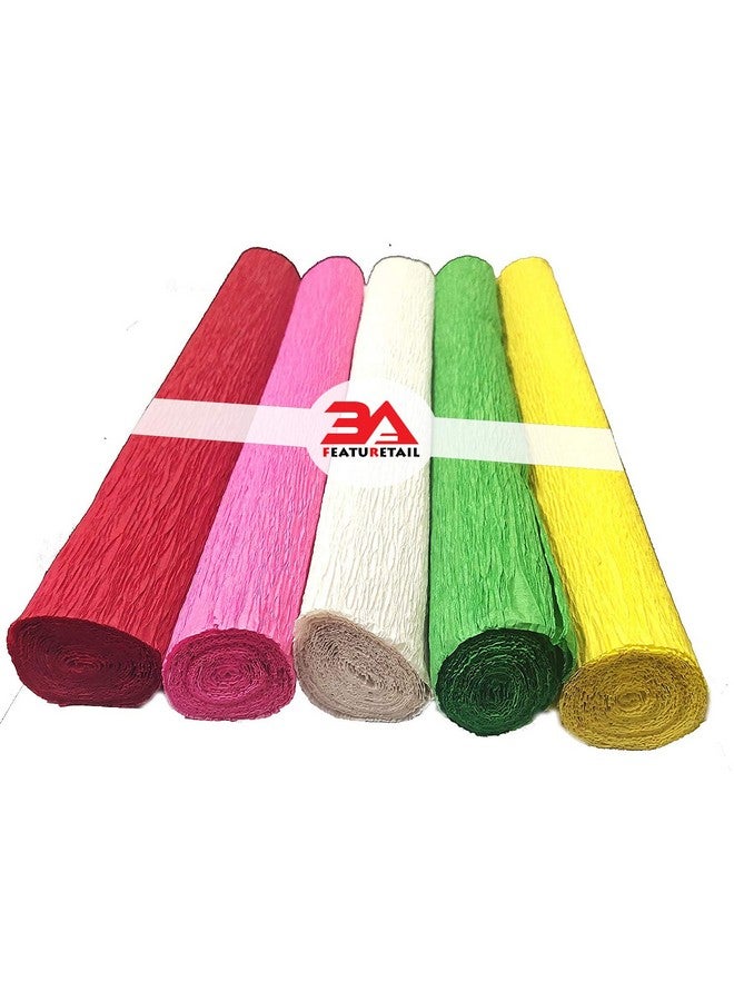 3A Featuretail Multicolor Crepe/Wrinkled Paper Rolls for Flowers Making/Decoration or Bouquet Wrapping - 8ft Length/20in Width (5pcs, Red, Green, Yellow, Pink & White) - Image 2