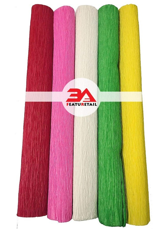 3A Featuretail Multicolor Crepe/Wrinkled Paper Rolls for Flowers Making/Decoration or Bouquet Wrapping - 8ft Length/20in Width (5pcs, Red, Green, Yellow, Pink & White) - Image 1