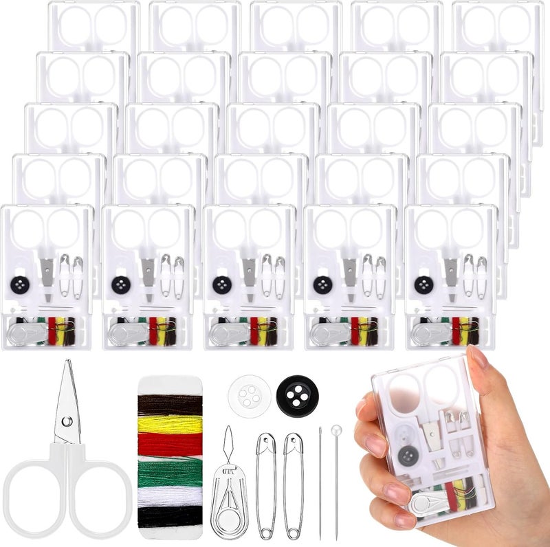 Knitgrip 25 Boxes Mini Travel Sewing Kit Quick Fix Sewing Kits Bulk Basic Portable Pre Threaded Needle Emergency Repair Tool for Adults DIY Handcraft Wedding Gifts Beginner Traveler Home Hotel (White) - Image 1