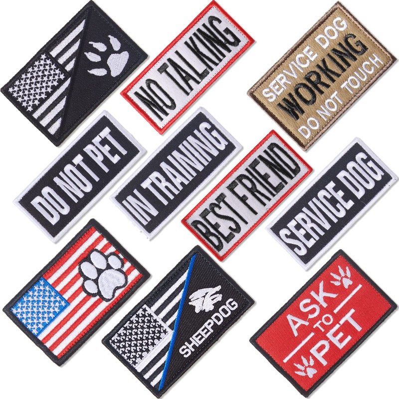 10 Pieces Service Dog Patches Ask to Do Not Pet Patch Vest Removable Tactical Pet in Training Hook and Loop Harness American Flag Patch Set Stylish Style