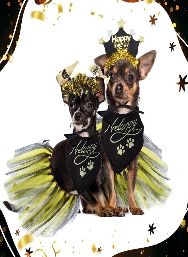 Suhine 6 Pcs Pet Happy New Year Costume Dog Accessories Include Puppy Dogs Tutu Dress Dog New Years Bandana Headband Outfit for Cat Pet Costume Supplies - Image 5