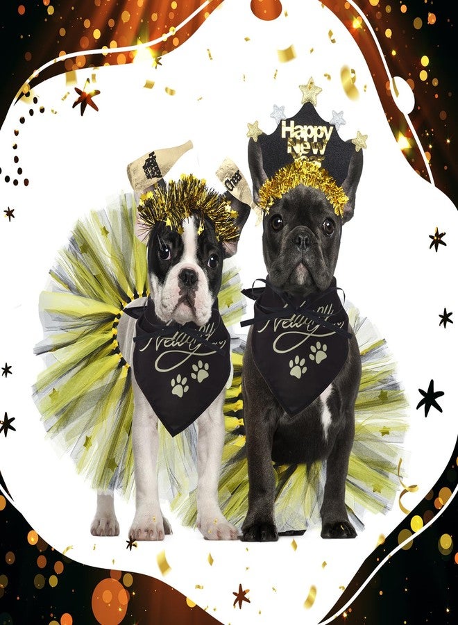 Suhine 6 Pcs Pet Happy New Year Costume Dog Accessories Include Puppy Dogs Tutu Dress Dog New Years Bandana Headband Outfit for Cat Pet Costume Supplies - Image 4