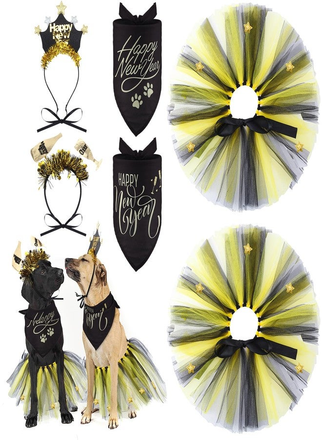 Suhine 6 Pcs Pet Happy New Year Costume Dog Accessories Include Puppy Dogs Tutu Dress Dog New Years Bandana Headband Outfit for Cat Pet Costume Supplies - Image 1