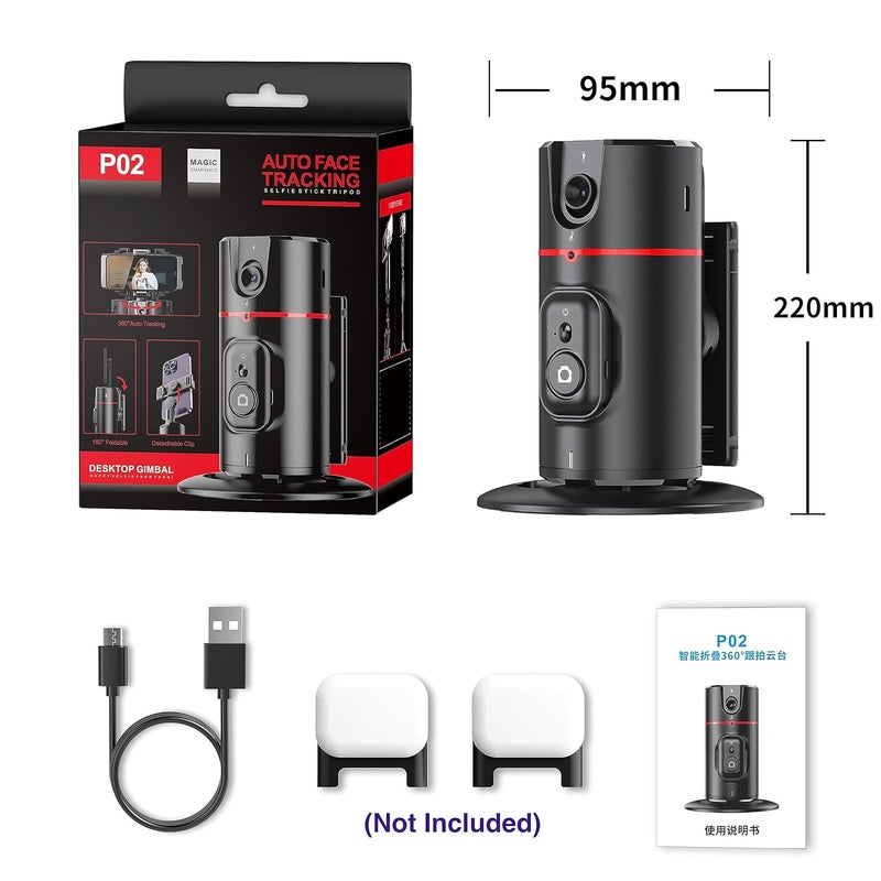 Cubonic P02 AI Intelligent Tracker 360° Auto Face Tracking Smart Rotation Desktop Selfie Gimbal Stabilizer for Smartphone (P02 with Wireless MIc) - Image 5