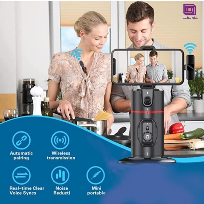 Cubonic P02 AI Intelligent Tracker 360° Auto Face Tracking Smart Rotation Desktop Selfie Gimbal Stabilizer for Smartphone (P02 with Wireless MIc) - Image 3