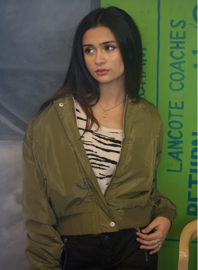 P FOR PRETTY Army Green Short Length Plain Jacket - Image 1