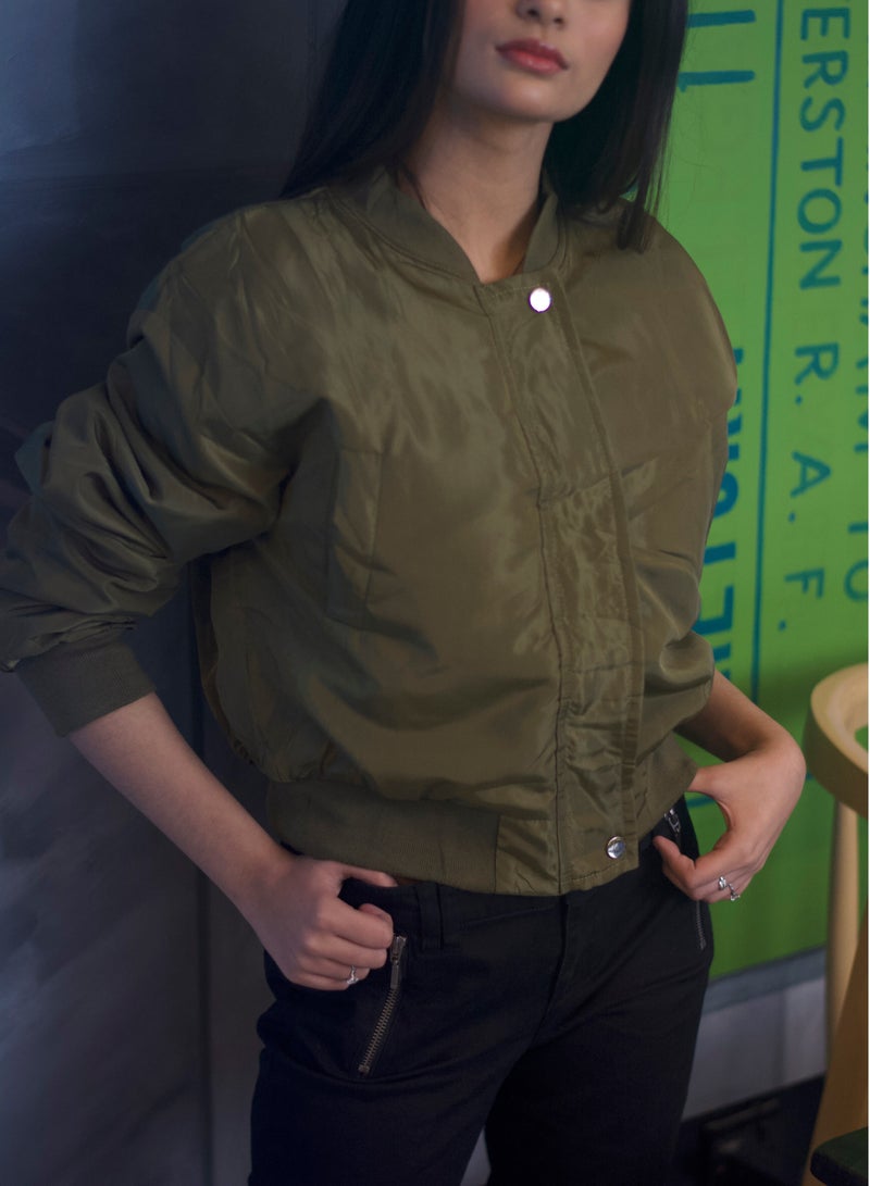 P FOR PRETTY Army Green Short Length Plain Jacket - Image 2