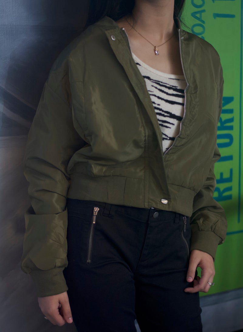 P FOR PRETTY Army Green Short Length Plain Jacket - Image 3