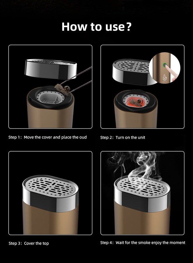 بخون موقد عود كهربائي أصلي من بخون-موقد عود كهربائي، عطر عربي، حامل بخور، يو إس بي خالي من الكربون للسيارة والغرفة - Image 3