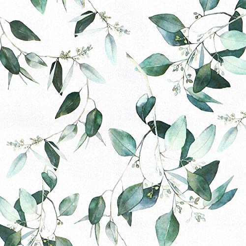 Erfoni Green and White Peel and Stick Wallpaper Floral Contact Paper for Bedroom17.7inch x 78.7inch Eucalyptus Wallpaper Peel and Stick Vintage Flower Decorative Removable Wall Paper Vinyl Roll - Image 1