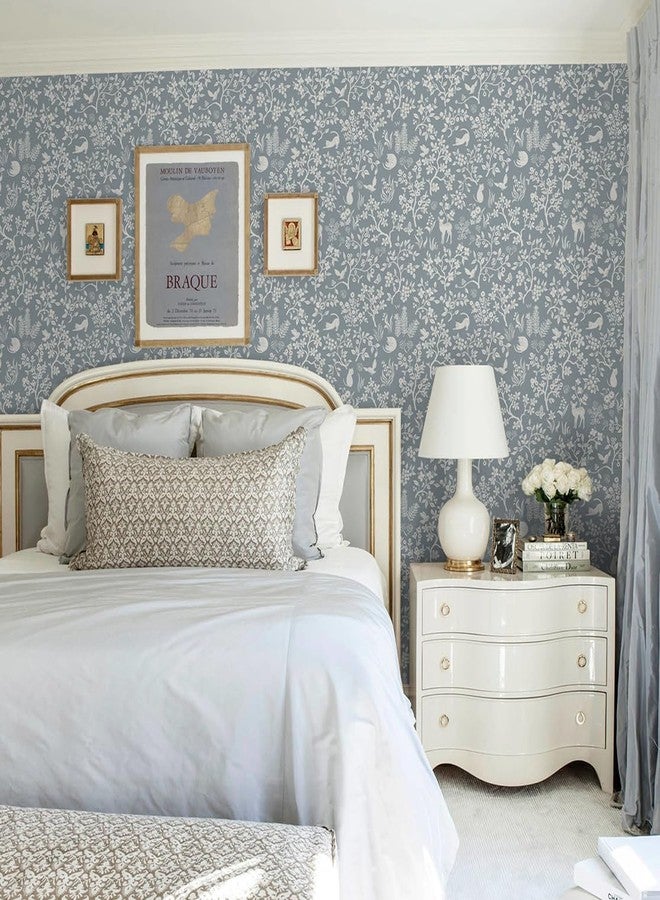 Timeet Peel and Stick Wallpaper Grey Floral Wallpaper 16.14"x118.11" Cats/Birds/Trees Wallpaper Modern Flower Wallpaper Self Adhesive Removable Wallpaper for Walls Covering - Image 3