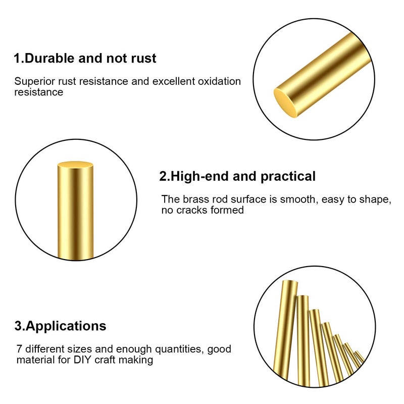 DYWISHKEY Brass Round Rods Bar Assorted, Diameter 2-8mm for DIY Craft Tool (24 Pieces) - Image 4