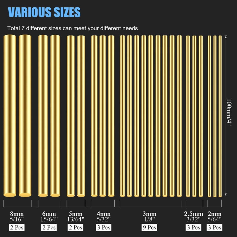DYWISHKEY Brass Round Rods Bar Assorted, Diameter 2-8mm for DIY Craft Tool (24 Pieces) - Image 3