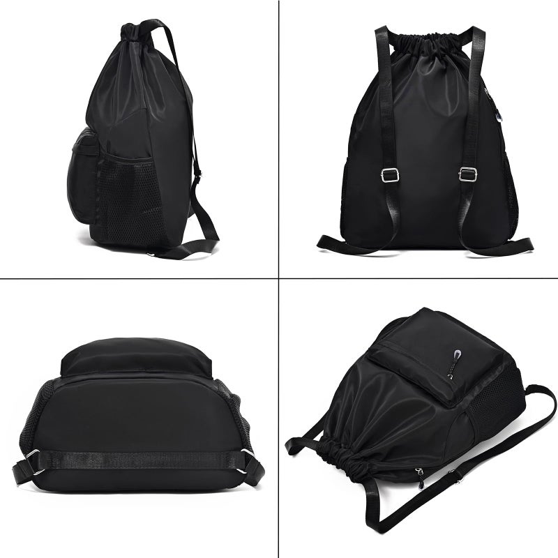 LOKAPEGY Black Drawstring Backpack for Women, Waterproof Drawstring Gym Bag for Men, Small Cinch Sack for Basketball, Pull String Sport Bag for Soccer. - Image 3