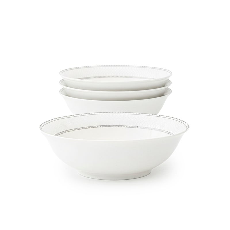 Shallow JUNA New Bone China Bowl 14 cm – Elegant White Multipurpose Bowl with Subtle Texture for Soups, Desserts & Sides, Premium Tableware for Daily Use, Brunch, Ramadan, Eid & Gifting (Set of 4) - Image 1