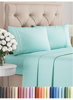 King Size 4 Piece Sheet Set - Comfy Breathable & Cooling Sheets - Hotel Luxury Bed Sheets for Women & Men - Deep Pockets, Easy-Fit, Extra Soft & Wrinkle Free Sheets - Spa Blue Oeko-Tex Bed Sheet Set