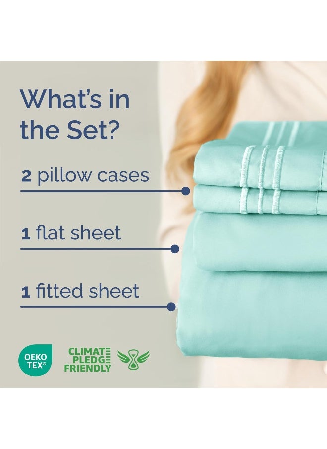 CGK Unlimited - King Size 4 Piece Sheet Set - Comfy Breathable & Cooling Sheets - Hotel Luxury Bed Sheets for Women & Men - Deep Pockets, Easy-Fit, Extra Soft & Wrinkle Free Sheets - Spa Blue Oeko-Tex Bed Sheet Set - Image 1