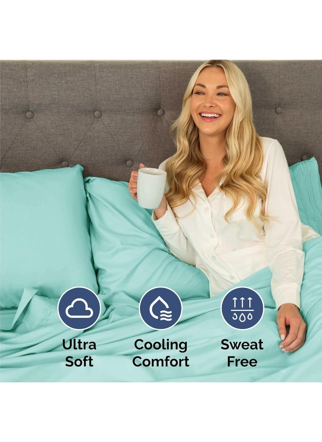 CGK Unlimited - King Size 4 Piece Sheet Set - Comfy Breathable & Cooling Sheets - Hotel Luxury Bed Sheets for Women & Men - Deep Pockets, Easy-Fit, Extra Soft & Wrinkle Free Sheets - Spa Blue Oeko-Tex Bed Sheet Set - Image 1