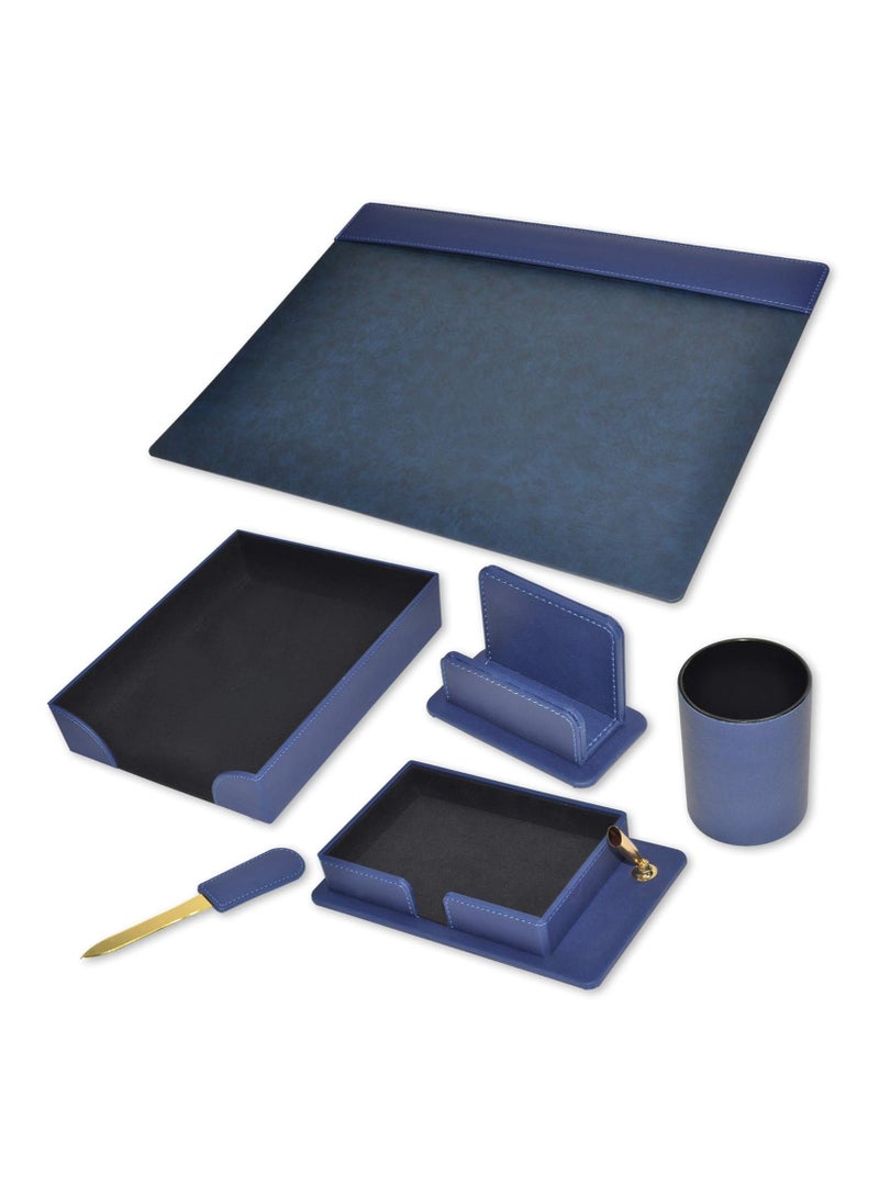 FIS 6-Piece FIS Executive Desk Set Italian PU, Blue - FSDS181BL - Image 1