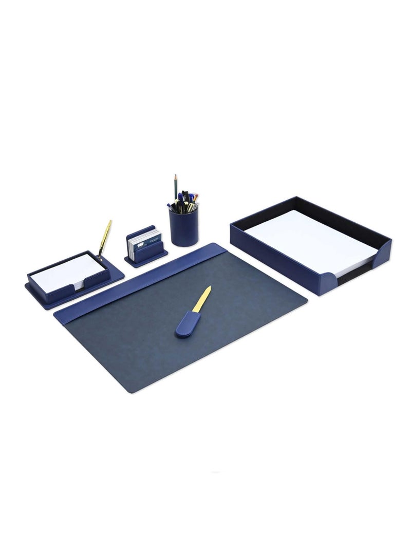 FIS 6-Piece FIS Executive Desk Set Italian PU, Blue - FSDS181BL - Image 2