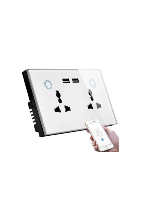 Smart WiFi Wall Socket with USB Port, Multi-function Control, Touch Switch, Alexa & Google Voice Control, Smart Life App Support - White