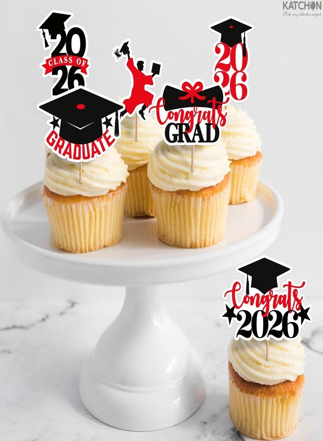 KatchOn, Red and Black Graduation Cake Topper 2026 - Pack of 36 | Graduation Cupcake Toppers 2026 for Graduation Decorations 2026 | 2026 Graduation Decorations, 2026 Graduation Cupcake Toppers - Image 3