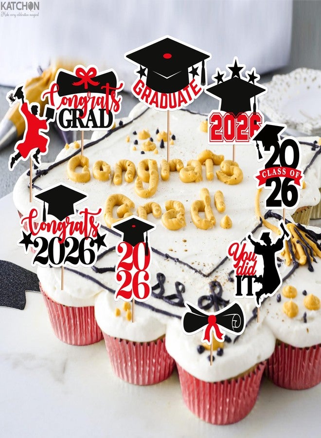 KatchOn, Red and Black Graduation Cake Topper 2026 - Pack of 36 | Graduation Cupcake Toppers 2026 for Graduation Decorations 2026 | 2026 Graduation Decorations, 2026 Graduation Cupcake Toppers - Image 4