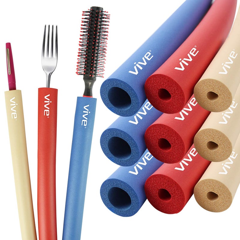 Vive Foam Tubing 9 Pack Utensil Padding Grips Spoon Fork Round Hollow Medical Closed Cell Tube Cut to Length Provides Wider Larger Grip Pipe Tool for Dexterity Disabled Elderly