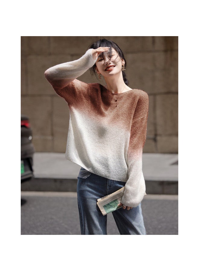 dme Demana (dingdai'er Styling) Spring And Autumn Artistic Gradient Wool-blend Sweater, Lazy-fit Knit Top For Women  - Image 3