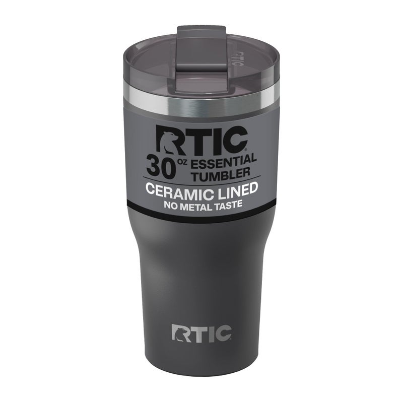 RTIC كوب RTIC سعة 30 أونصة الأساسي مع غطاء، مبطن بالسيراميك، معزول، من الفولاذ المقاوم للصدأ، معدني، جدار مزدوج مع عزل فراغ، كوب سفر للقهوة المثلجة، الشاي، المشروبات الساخنة والباردة، رمادي - Image 1