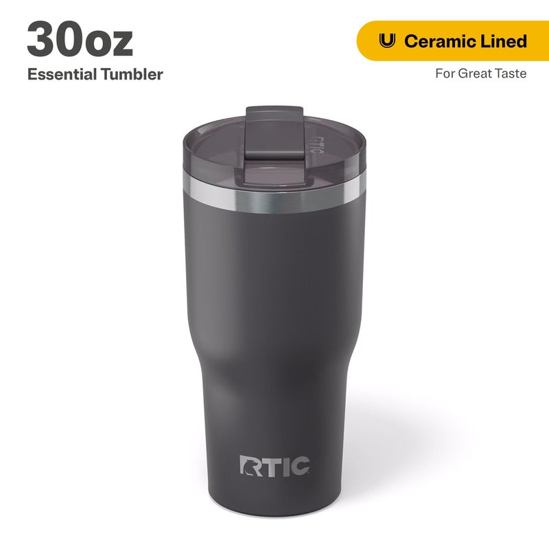 RTIC كوب RTIC سعة 30 أونصة الأساسي مع غطاء، مبطن بالسيراميك، معزول، من الفولاذ المقاوم للصدأ، معدني، جدار مزدوج مع عزل فراغ، كوب سفر للقهوة المثلجة، الشاي، المشروبات الساخنة والباردة، رمادي - Image 2