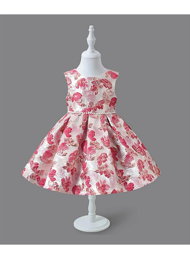 Mark & Mia Mark & Mia Embroidered with Pearl Detailing on Waist Party Dress - Red and White