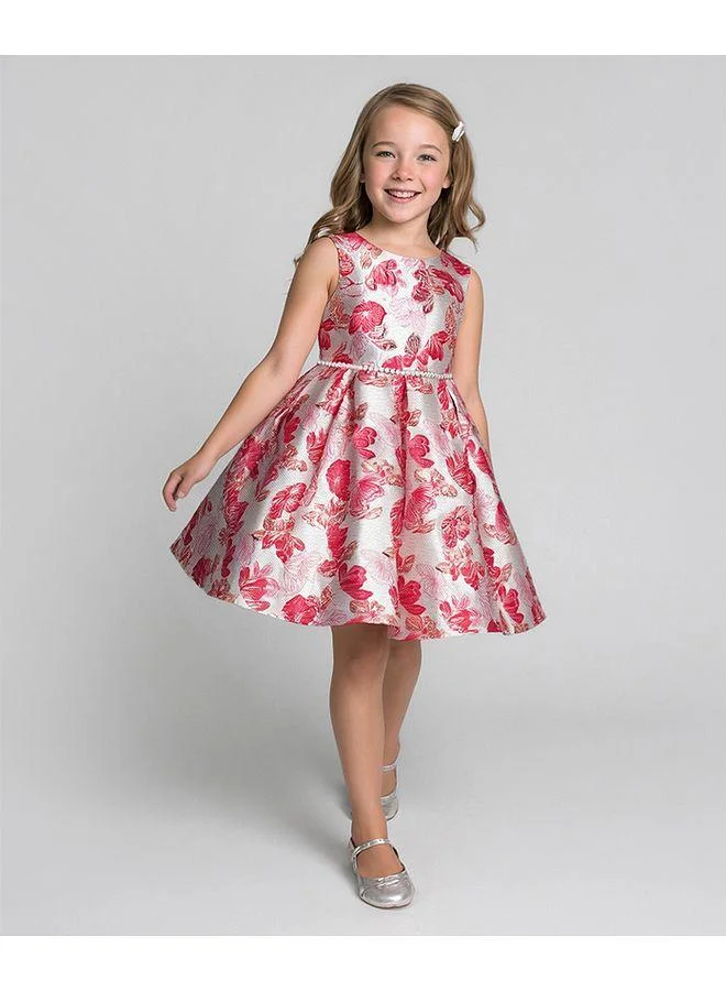 Mark & Mia Mark & Mia Embroidered with Pearl Detailing on Waist Party Dress - Red and White