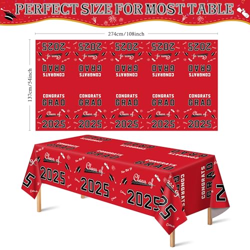 OHOME Graduation Decorations 2026 - Graduation Decorations Class of 2026 - Disposable Plastic Red Tablecloth for Class of 2026 Decorations Party Favors Supplies Backdrop,54" X 108",2 Pack - Image 3
