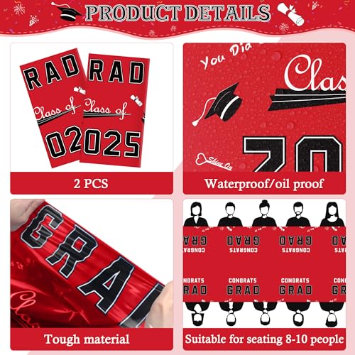 OHOME Graduation Decorations 2026 - Graduation Decorations Class of 2026 - Disposable Plastic Red Tablecloth for Class of 2026 Decorations Party Favors Supplies Backdrop,54" X 108",2 Pack - Image 4