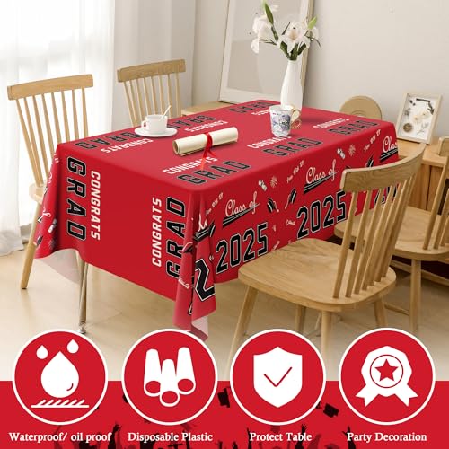 OHOME Graduation Decorations 2026 - Graduation Decorations Class of 2026 - Disposable Plastic Red Tablecloth for Class of 2026 Decorations Party Favors Supplies Backdrop,54" X 108",2 Pack - Image 5