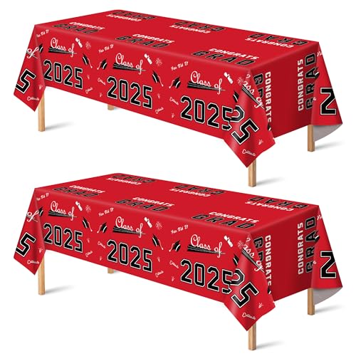 OHOME Graduation Decorations 2026 - Graduation Decorations Class of 2026 - Disposable Plastic Red Tablecloth for Class of 2026 Decorations Party Favors Supplies Backdrop,54" X 108",2 Pack - Image 1