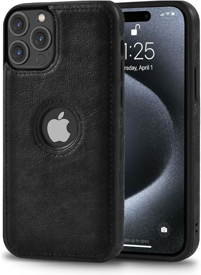 ثسؤشسث جراب هاتف محمول جلد عتيق فاخر لـ iphone15Pro مقاوم للخدش ومقاوم للاهتراء جراب واقي للهاتف المحمول أسود - Image 1