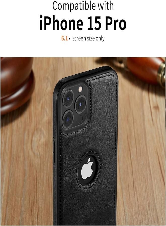 ثسؤشسث جراب هاتف محمول جلد عتيق فاخر لـ iphone15Pro مقاوم للخدش ومقاوم للاهتراء جراب واقي للهاتف المحمول أسود - Image 2