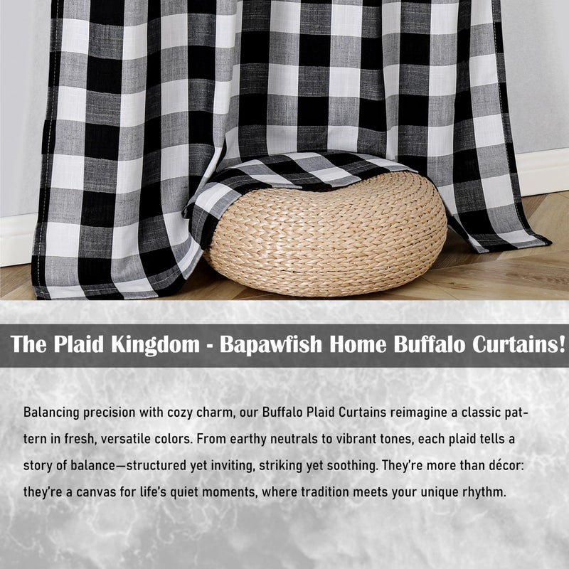 Bapawfish Buffalo Plaid Black White Curtain Panels 84 Inch Length,Farmhouse Semi Sheer Drapes,Rustic Rod Pocket Window Treatment for Bedroom Living Room(2 Panels,40"x84",Black) - Image 2