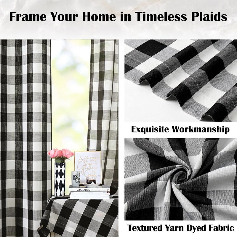 Bapawfish Buffalo Plaid Black White Curtain Panels 84 Inch Length,Farmhouse Semi Sheer Drapes,Rustic Rod Pocket Window Treatment for Bedroom Living Room(2 Panels,40"x84",Black) - Image 3