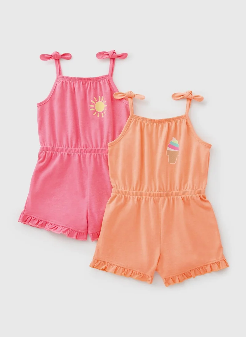 Matalan 2 Pack Girls Pink/Orange Playsuits