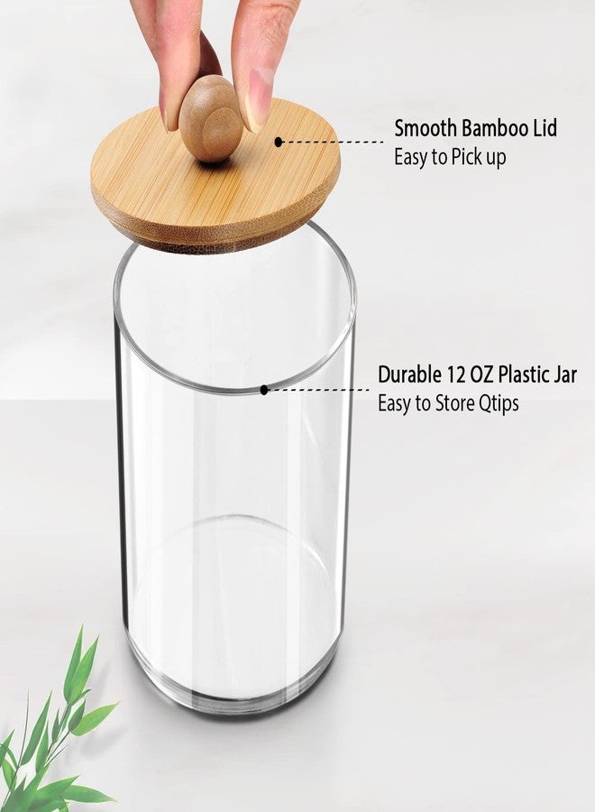 Amolliar 2 Pack Qtip Dispenser with Bamboo Lids - 12 Oz Clear Plastic Apothecary Jar for Vanity Makeup Organizer Storage - Bathroom Decor for Q-Tips Cotton Swabs, Cotton Balls, Pads, Floss - Image 4