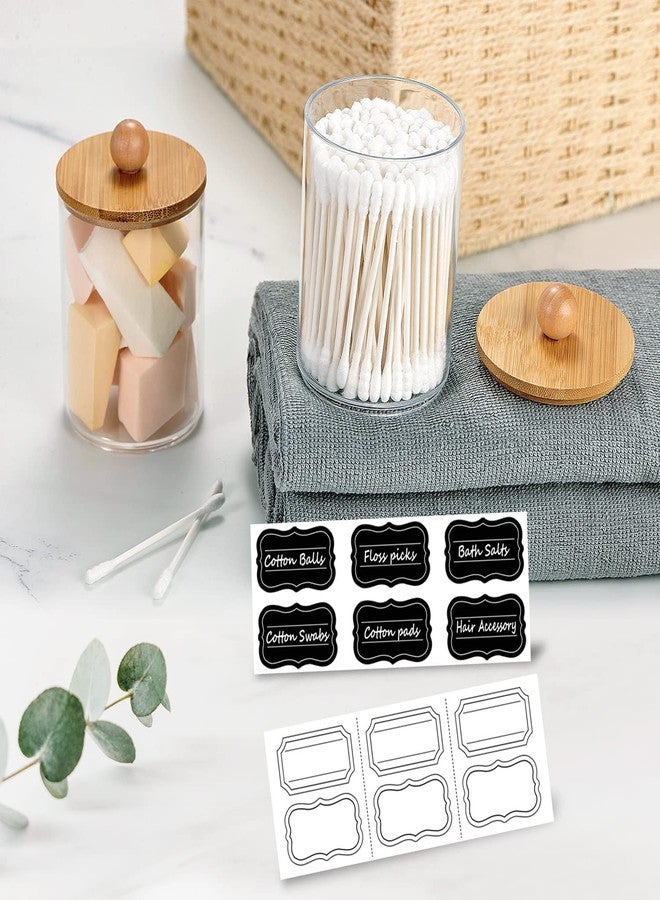 Amolliar 2 Pack Qtip Dispenser with Bamboo Lids - 12 Oz Clear Plastic Apothecary Jar for Vanity Makeup Organizer Storage - Bathroom Decor for Q-Tips Cotton Swabs, Cotton Balls, Pads, Floss - Image 3
