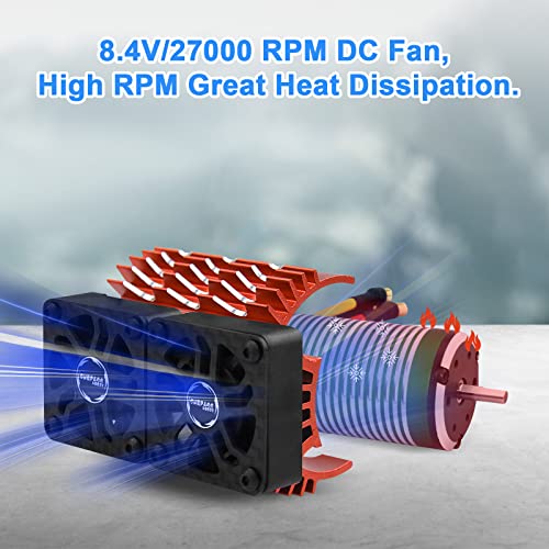 ARRAROWN RC Motor Heatsink with Twin 30mm Cooling Fans, 40mm Diameter, Fits 4068 4274 Brushless Motor, 1/8 1/7 RC Car & 42mm Diameter Motors - Image 2